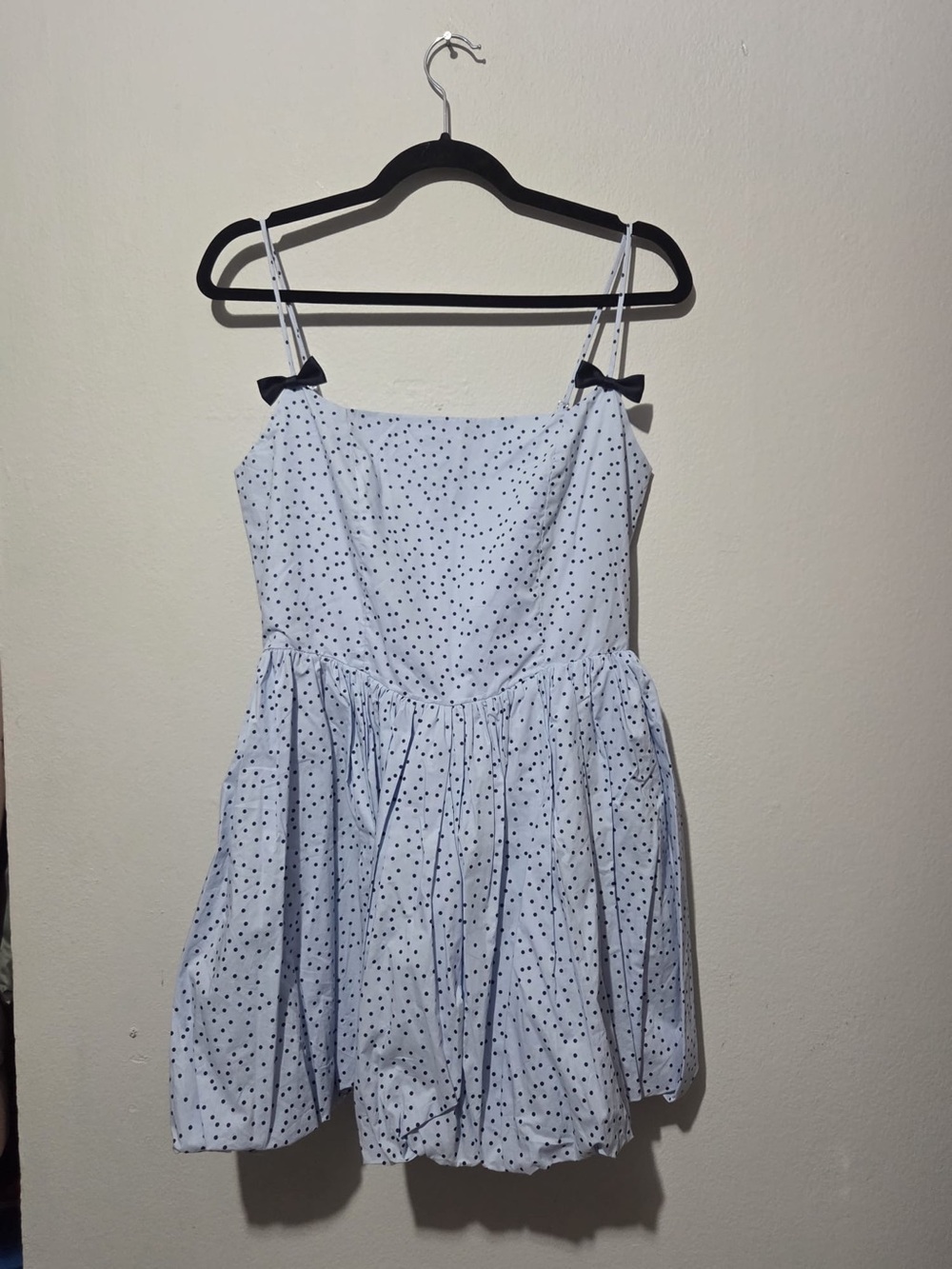 Light Blue Polka Dot Mini Dress with Bow Straps